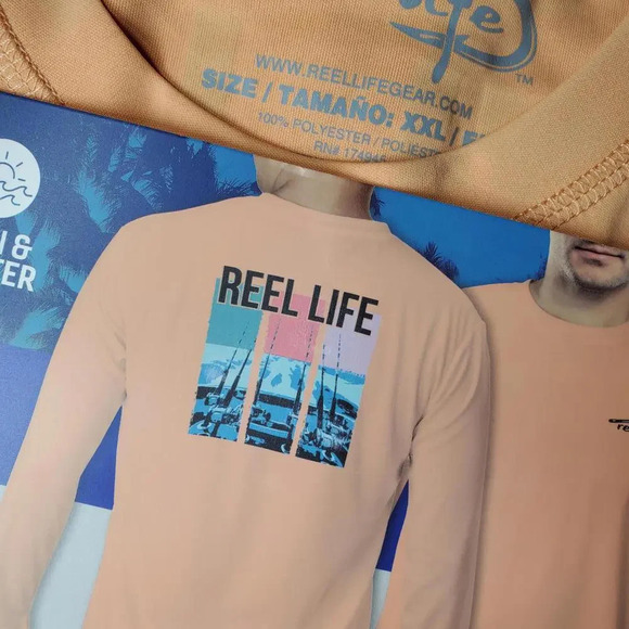NWT Reel Life Men's Size XXL Sun Defender Long Sleeve UV Tee Apricot Wash - Picture 3 of 14